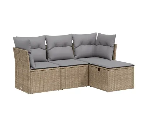 Sofos Komplektas Su Pagalvėlėmis, 4 Dalių, Smėlio, Poliratanas