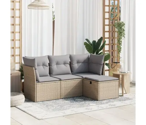 Sofos Komplektas Su Pagalvėlėmis, 4 Dalių, Smėlio, Poliratanas