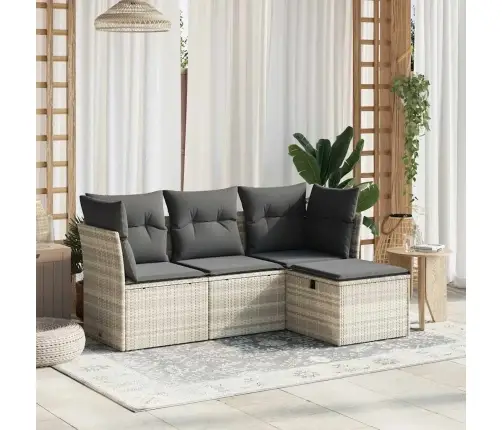 Sofos Komplektas Su Pagalvėlėmis, 4 Dalių, Pilkas, Poliratanas