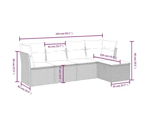 Sofos Komplektas Su Pagalvėlėmis, 5 Dalių, Smėlio, Poliratanas