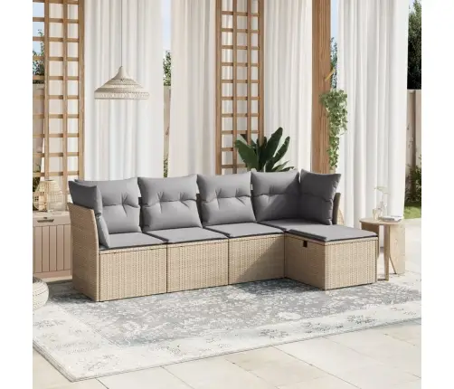 5-Daļīgs Dārza Dīvāna Komplekts, Matrači, Bēša Pe Rotangpalma Vidaxl