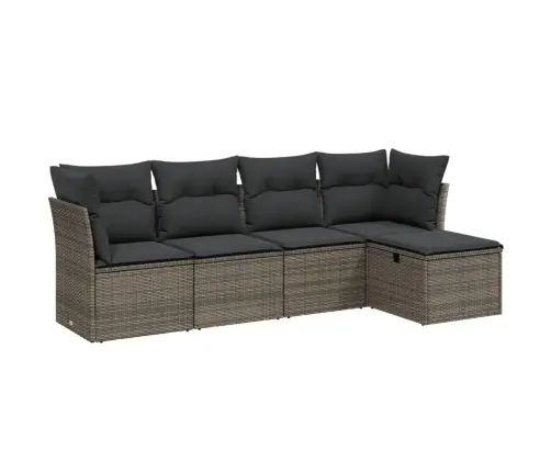 5-Daļīgs Dārza Dīvāna Komplekts Ar Matračiem, Pelēks Pe Pinums Vidaxl