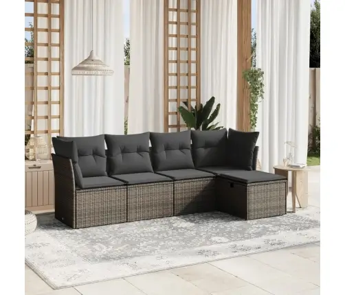 5-Daļīgs Dārza Dīvāna Komplekts Ar Matračiem, Pelēks Pe Pinums Vidaxl