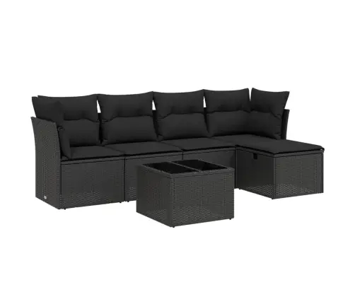 Sofos Komplektas Su Pagalvėlėmis, 6 Dalių, Juodas, Poliratanas