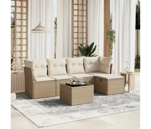 6-Daļīgs Dārza Dīvāna Komplekts, Matrači, Bēša Pe Rotangpalma Vidaxl