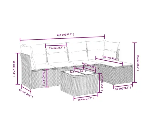 6-Daļīgs Dārza Dīvānu Komplekts, Matrači, Brūna Pe Rotangpalma Vidaxl
