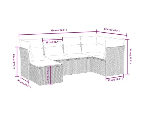 6-Osaline Aiadiivani Komplekt Patjadega, Must, Polürotang