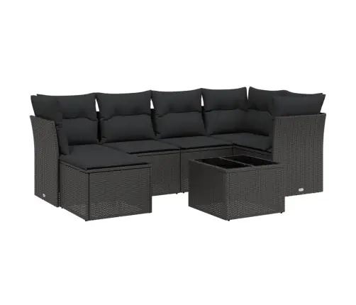 7-Daļīgs Dārza Dīvāna Komplekts Ar Matračiem, Melna Pe Vidaxl