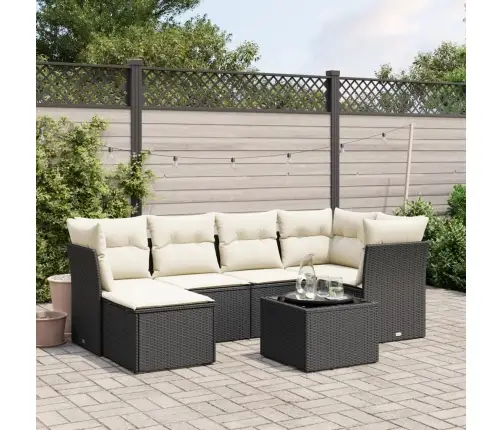 Sofos Komplektas Su Pagalvėlėmis, 7 Dalių, Juodas, Poliratanas