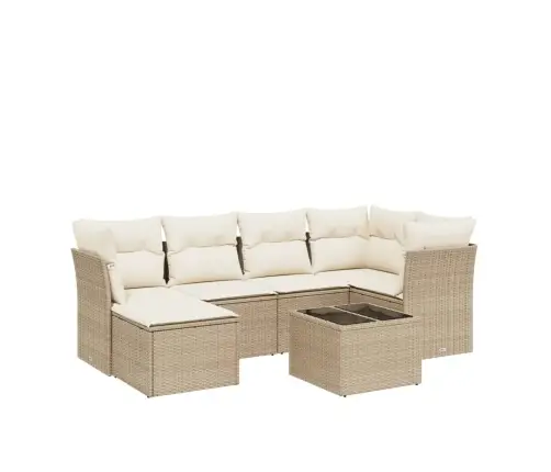 7-Daļīgs Dārza Dīvāna Komplekts, Matrači, Bēša Pe Rotangpalma Vidaxl