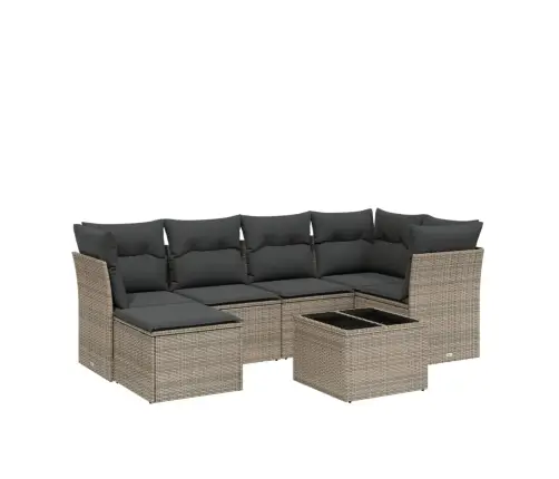 7-Daļīgs Dārza Dīvāna Komplekts, Matrači, Pelēka Pe Rotangpalma Vidaxl