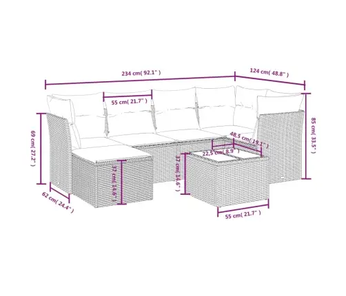 7-Daļīgs Dārza Dīvāna Komplekts, Matrači, Pelēka Pe Rotangpalma Vidaxl