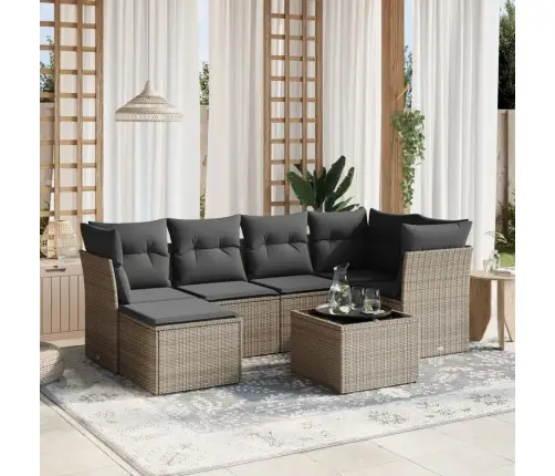 7-Daļīgs Dārza Dīvāna Komplekts, Matrači, Pelēka Pe Rotangpalma Vidaxl