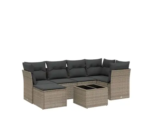 7-Daļīgs Dārza Dīvāna Komplekts,Matrači, Gaiši Pelēka Pe Pinums Vidaxl