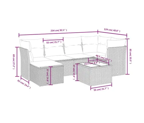 7-Daļīgs Dārza Dīvāna Komplekts,Matrači, Gaiši Pelēka Pe Pinums Vidaxl