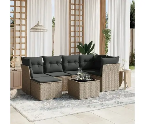 7-Daļīgs Dārza Dīvāna Komplekts,Matrači, Gaiši Pelēka Pe Pinums Vidaxl