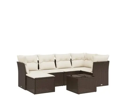 Sofos Komplektas Su Pagalvėlėmis, 7 Dalių, Rudas, Poliratanas