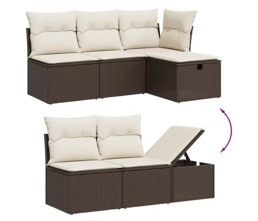 Sofos Komplektas Su Pagalvėlėmis, 7 Dalių, Rudas, Poliratanas