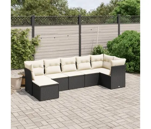 7-Daļīgs Dārza Dīvāna Komplekts Ar Matračiem, Melna Pe Vidaxl