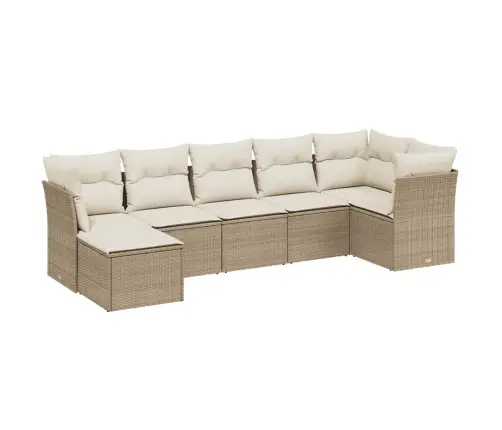 Sofos Komplektas Su Pagalvėlėmis, 7 Dalių, Smėlio, Poliratanas