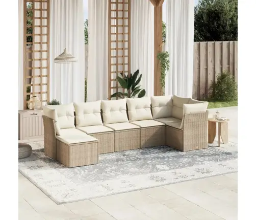 Sofos Komplektas Su Pagalvėlėmis, 7 Dalių, Smėlio, Poliratanas