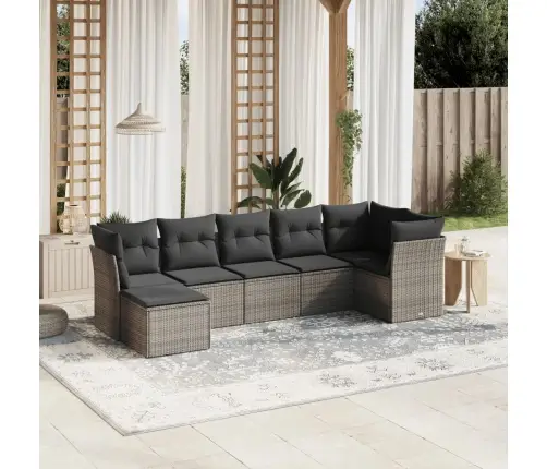 7-Daļīgs Dārza Dīvāna Komplekts, Matrači, Pelēka Pe Rotangpalma Vidaxl