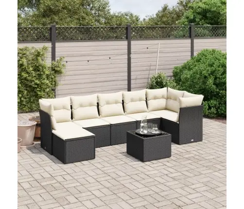 Sofos Komplektas Su Pagalvėlėmis, 8 Dalių, Juodas, Poliratanas