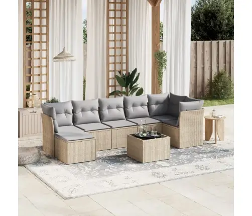 Sofos Komplektas Su Pagalvėlėmis, 8 Dalių, Smėlio, Poliratanas