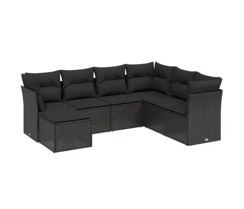 Sofos Komplektas Su Pagalvėlėmis, 7 Dalių, Juodas, Poliratanas