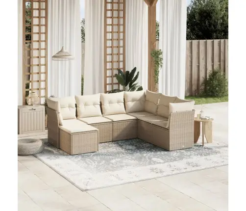 7-Daļīgs Dārza Dīvāna Komplekts, Matrači, Bēša Pe Rotangpalma Vidaxl