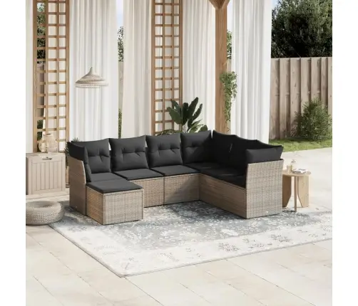 Sofos Komplektas Su Pagalvėlėmis, 7 Dalių, Pilkas, Poliratanas