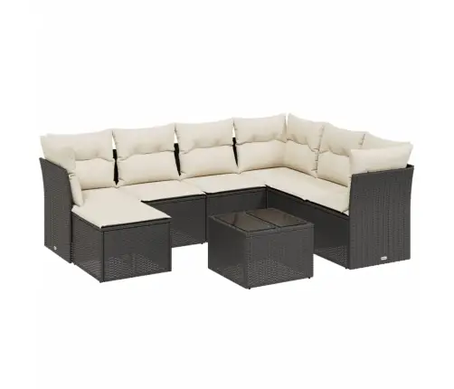 Sofos Komplektas Su Pagalvėlėmis, 8 Dalių, Juodas, Poliratanas