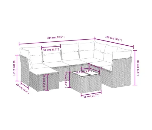Sofos Komplektas Su Pagalvėlėmis, 8 Dalių, Juodas, Poliratanas
