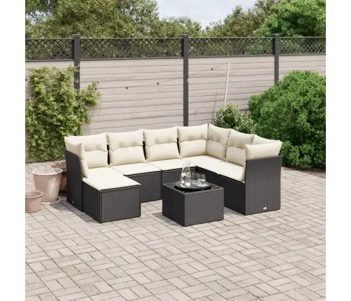 Sofos Komplektas Su Pagalvėlėmis, 8 Dalių, Juodas, Poliratanas