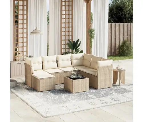 8-Daļīgs Dārza Dīvāna Komplekts, Matrači, Bēša Pe Rotangpalma Vidaxl