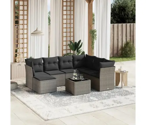 8-Daļīgs Dārza Dīvāna Komplekts Ar Matračiem, Pelēks Pe Pinums Vidaxl