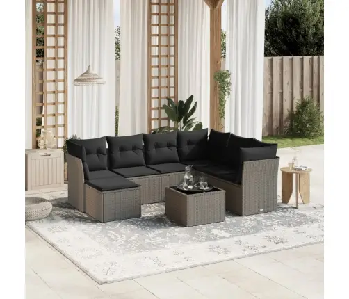 8-Daļīgs Dārza Dīvāna Komplekts,Matrači, Gaiši Pelēka Pe Pinums Vidaxl