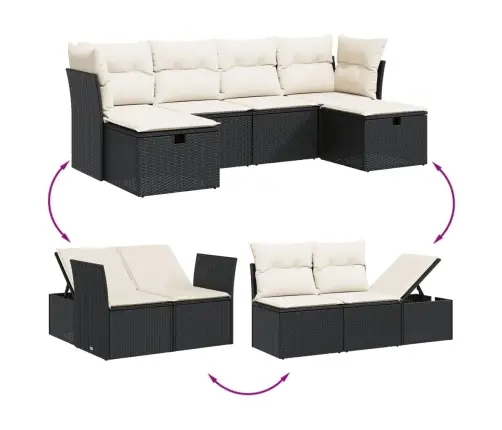 Sofos Komplektas Su Pagalvėlėmis, 6 Dalių, Juodas, Poliratanas Sofos Komplektas Su Pagalvėlėmis, 6 Dalių, Juodas, Poliratanas