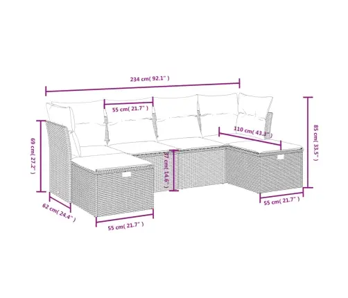 Sofos Komplektas Su Pagalvėlėmis, 6 Dalių, Juodas, Poliratanas Sofos Komplektas Su Pagalvėlėmis, 6 Dalių, Juodas, Poliratanas