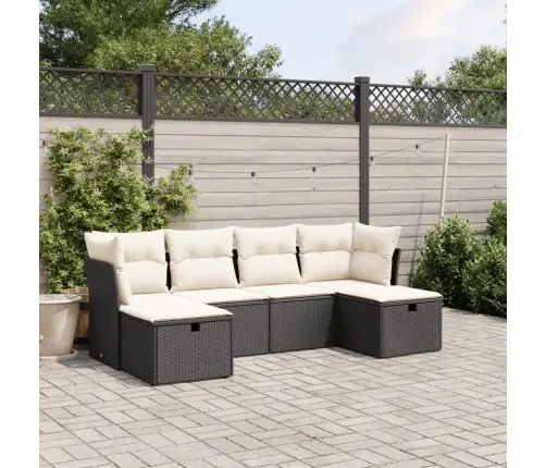 Sofos Komplektas Su Pagalvėlėmis, 6 Dalių, Juodas, Poliratanas Sofos Komplektas Su Pagalvėlėmis, 6 Dalių, Juodas, Poliratanas