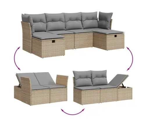 Sofos Komplektas Su Pagalvėlėmis, 6 Dalių, Smėlio, Poliratanas