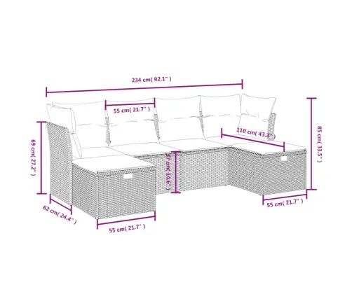 Sofos Komplektas Su Pagalvėlėmis, 6 Dalių, Pilkas, Poliratanas