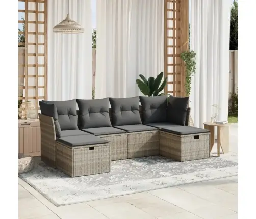 6-Osaline Aiamööblikomplekt Patjadega, Helehall, Polürotang