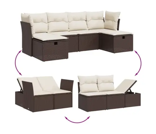 6-Daļīgs Dārza Dīvānu Komplekts, Matrači, Brūna Pe Rotangpalma Vidaxl