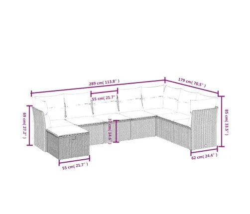 Sofos Komplektas Su Pagalvėlėmis, 8 Dalių, Juodas, Poliratanas