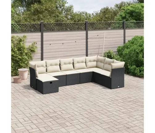 Sofos Komplektas Su Pagalvėlėmis, 8 Dalių, Juodas, Poliratanas