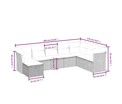 8-Osaline Aiadiivani Komplekt Patjadega, Beež, Polürotang