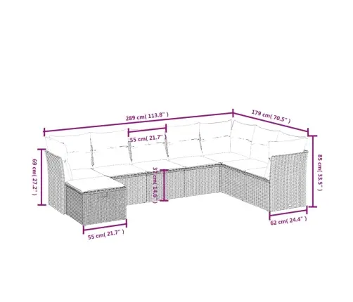 8-Daļīgs Dārza Dīvāna Komplekts,Matrači, Gaiši Pelēka Pe Pinums Vidaxl