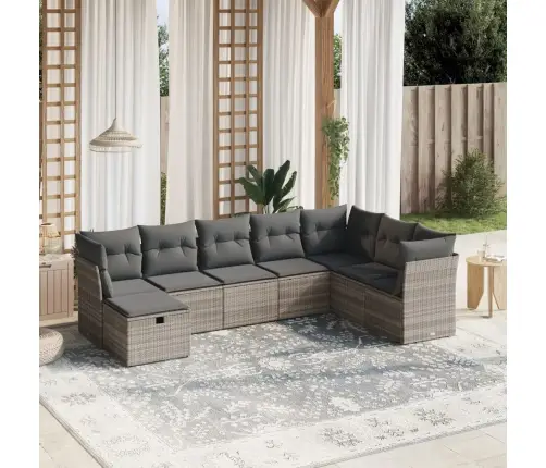 8-Daļīgs Dārza Dīvāna Komplekts,Matrači, Gaiši Pelēka Pe Pinums Vidaxl