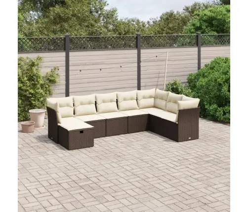 8-Daļīgs Dārza Dīvānu Komplekts, Matrači, Brūna Pe Rotangpalma Vidaxl